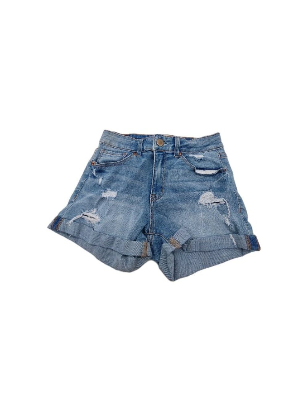 Aeropostale Shorts Womens Blue Size 6 High Waisted Midi Denim Distressed